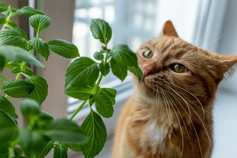 cat-sniffing-basil